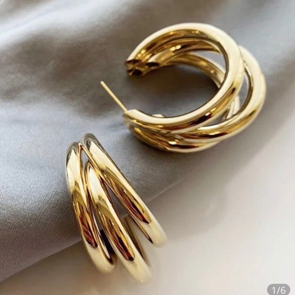 New Gold Three-Layer Round Drop Earrings - Picture 1 of 7